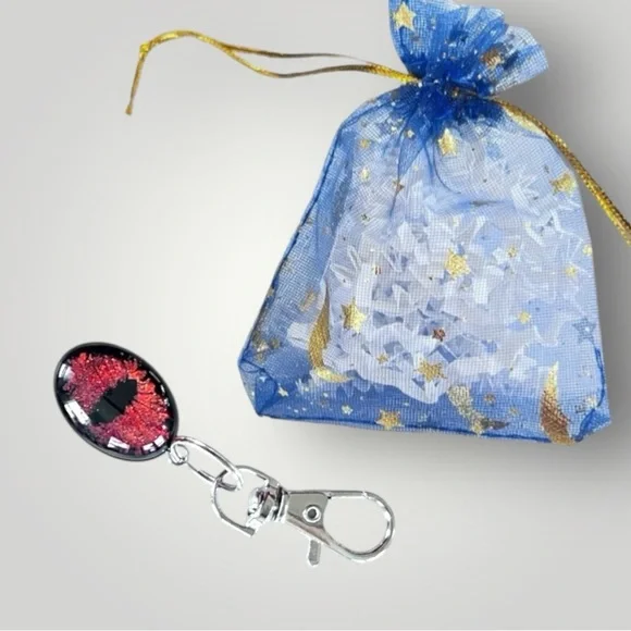 𝑯𝒂𝒏𝒅𝒎𝒂𝒅𝒆 Orange/Red Dragon Eye Keychain w/Gift Bag - Picture 2 of 9